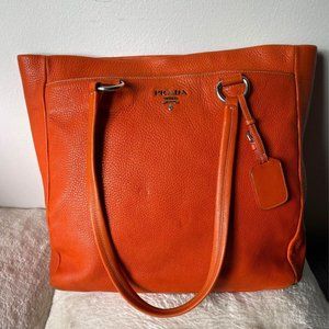 PRADA Tote Bag - Papaya Vitello Daino Leather
